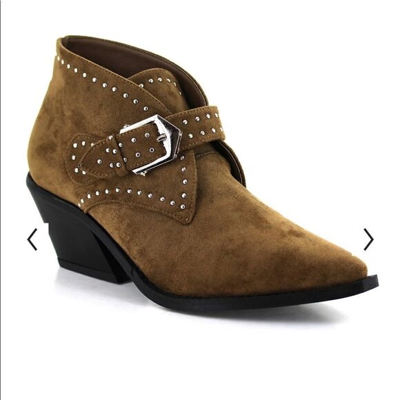 Dallas BY SEVEN Women's Faux SuedeStudded Brown Anti-Slip Ankle Booties Size 6 - Picture 1 of 6